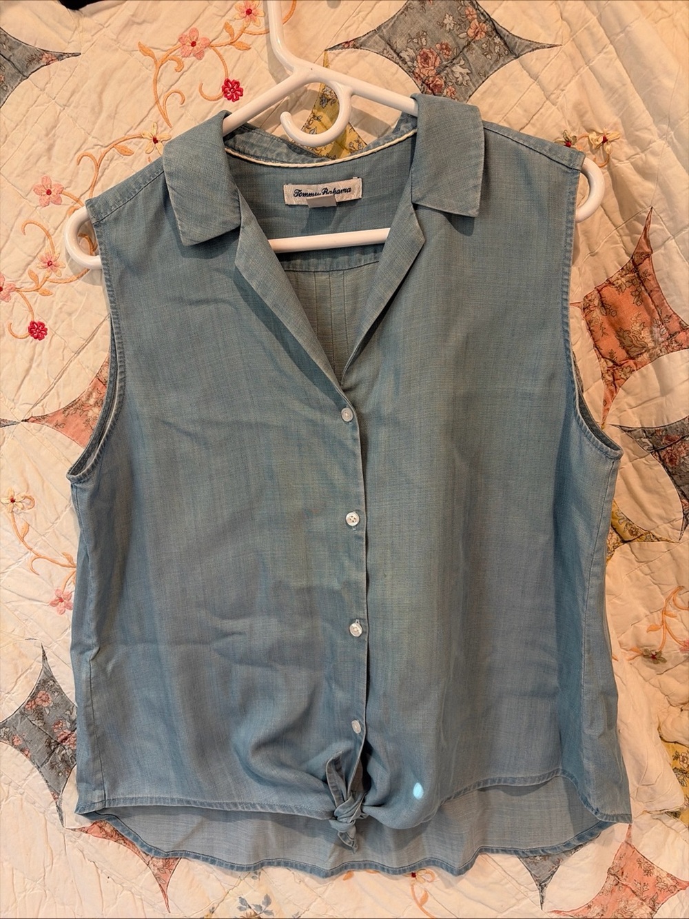 Tommy Bahama Coastalina Sleeveless Tie Front Top M Light Storm Wash Tencel